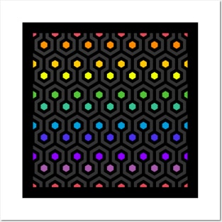 Geometric Pattern: Looped Hexagons: Rainbow Dark Posters and Art